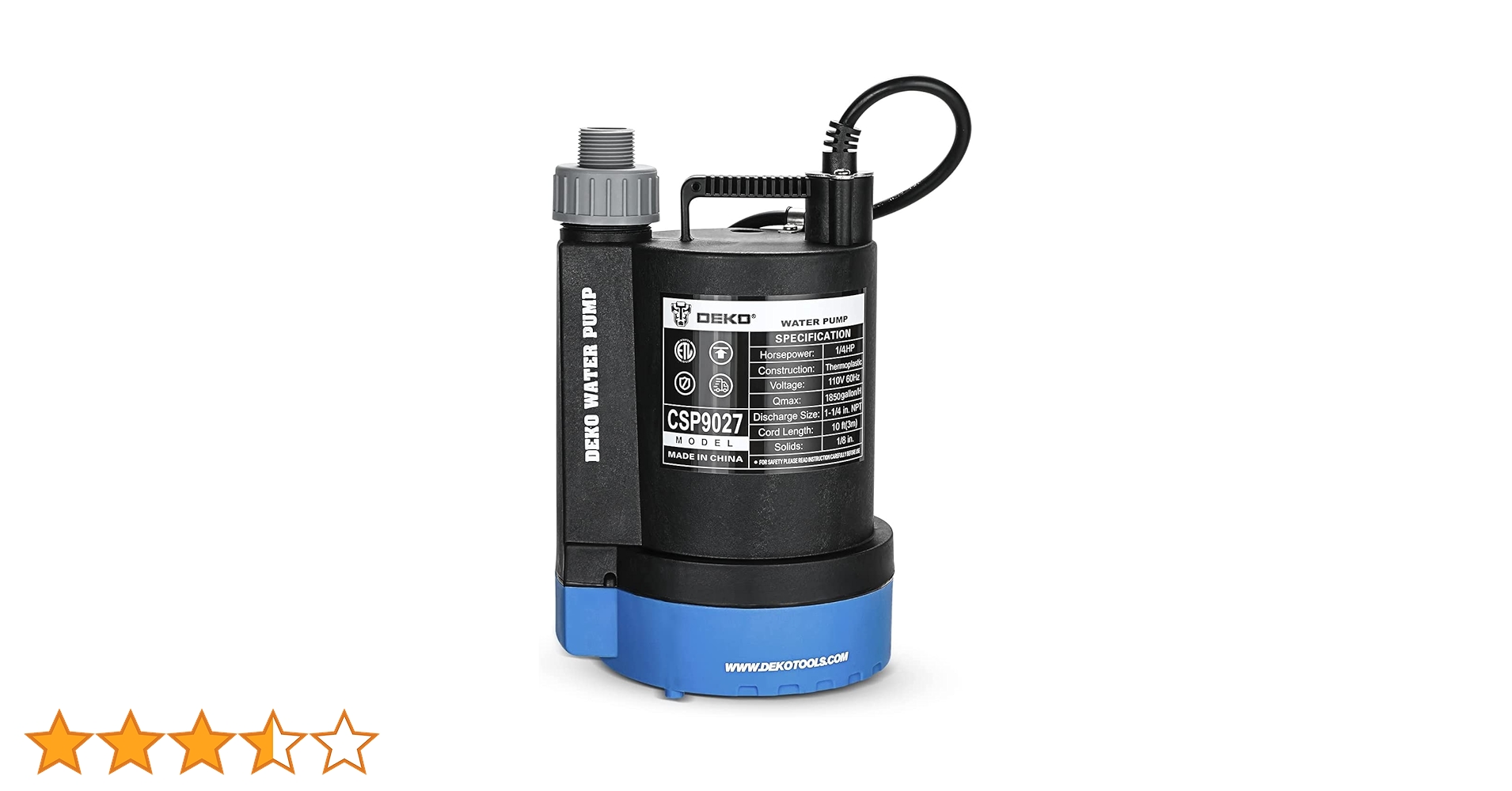 Amazon.co.jp: DEKO 水中ポンプ 底部入水式 1/4HP 循環ポンプ